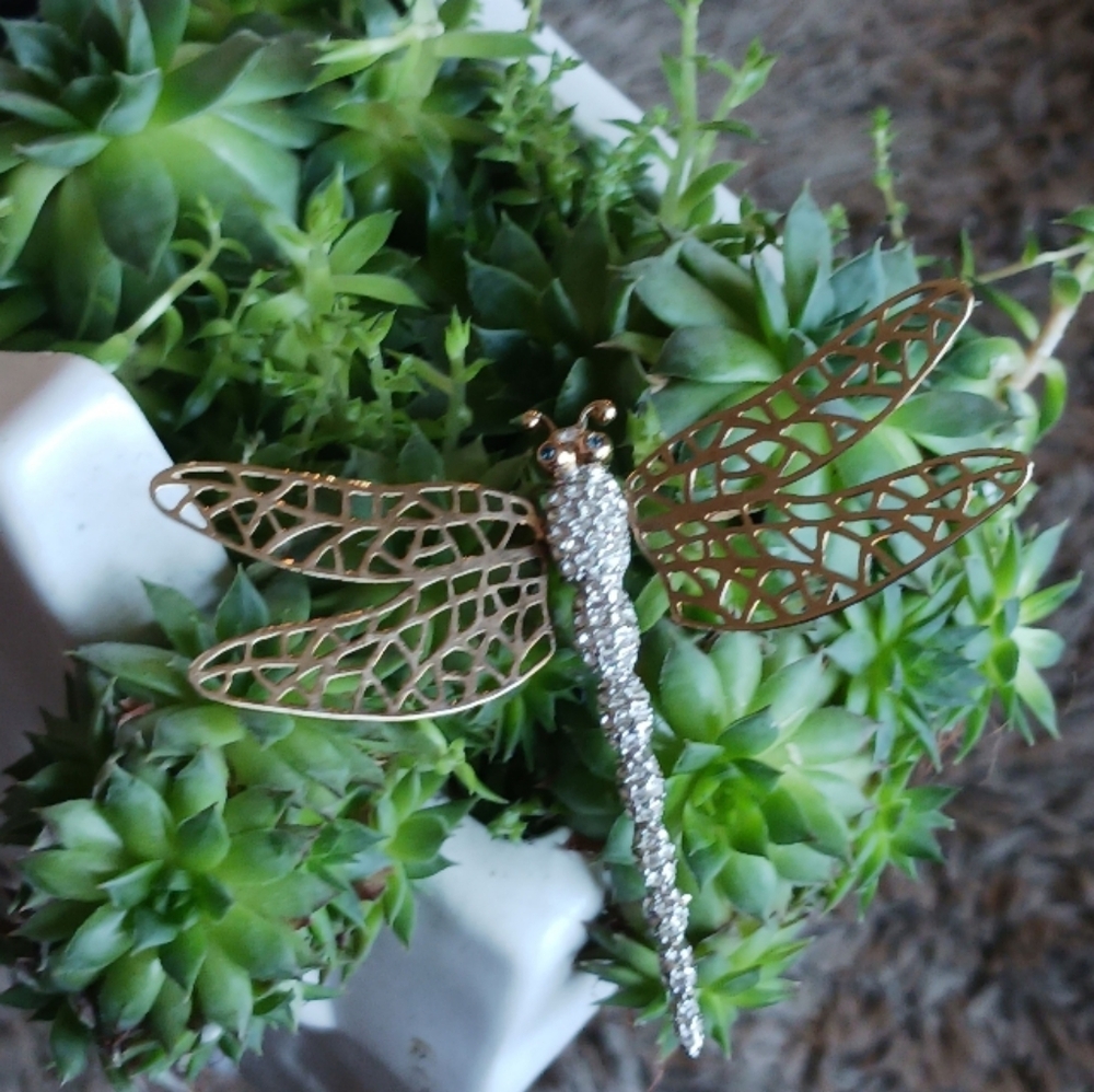 Carolee Vintage Dragonfly Brooch Pave Crystal En Tremblant Articulated Wings - Picture 3 of 10